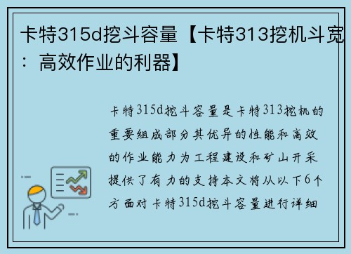 卡特315d挖斗容量【卡特313挖机斗宽：高效作业的利器】