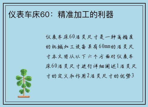 仪表车床60：精准加工的利器